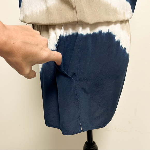 Joie Silk Tie Dye Sleeveless Scoop Neck Isidora Romper XS Ivory Beige Navy FLAWS - Picture 7 of 13